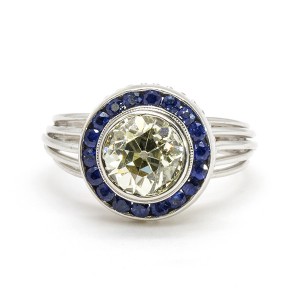 14K Diamond Blue Sapphire Halo Ring
